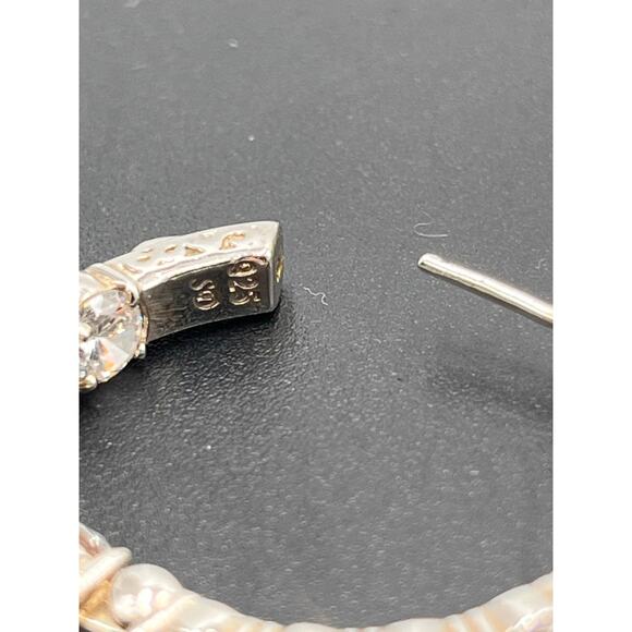 SD Signed Sterling Silver CZ In & Out Huggie Hinged Hoop Round Earrings - Picture 11 of 14